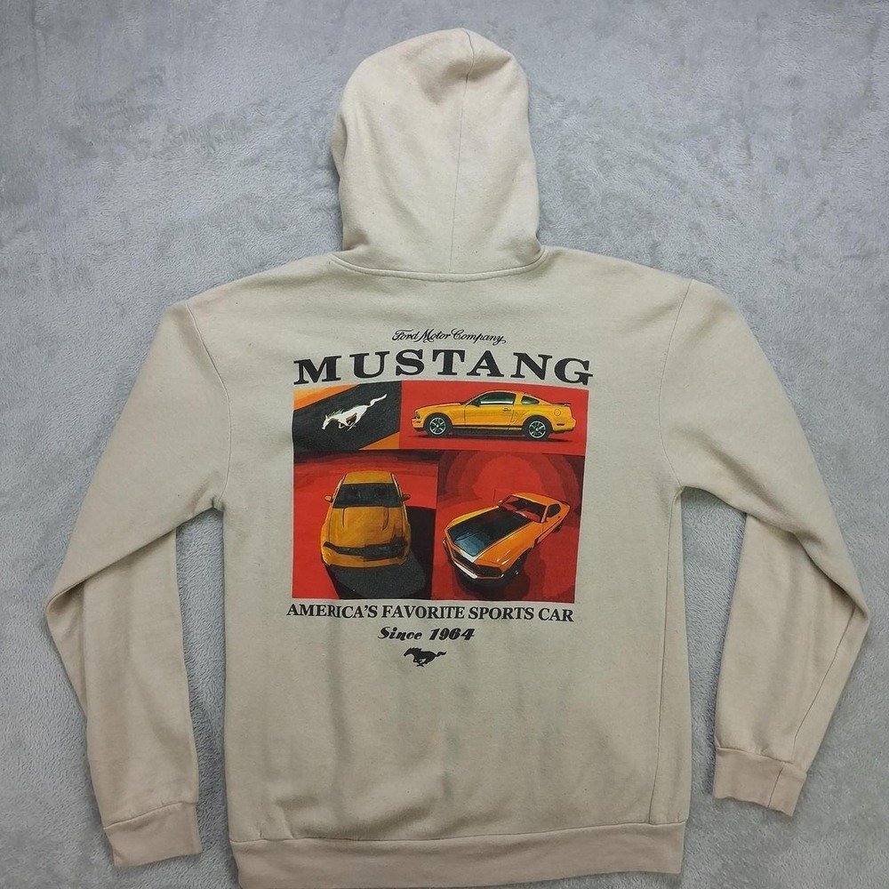 Ford Mustang Since 1964 Mens Graphic Pullover Hoodie L Beige Cream Muscle Car